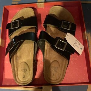Time and Tru Black Sandals with Adjustable Straps